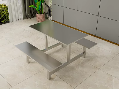 Stainless Steel Public Bench With Attached Table For Indoor Public Dining Areas 3d model
