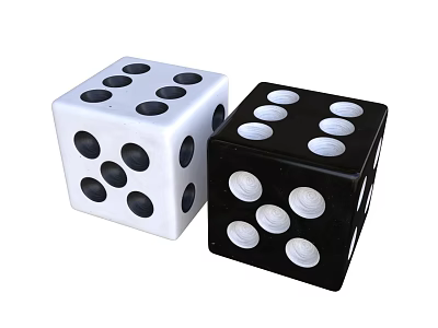 Pair of White and Black Dice with Colored Dots on White Background 3d model