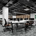Modern Office Interior With Desks Ergonomic Chairs Open Layout And Ceiling Lights 3d model