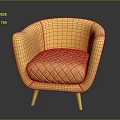 Yellow Modern Curved Armchair With Diamond Quilted Cushion And Wooden Legs
