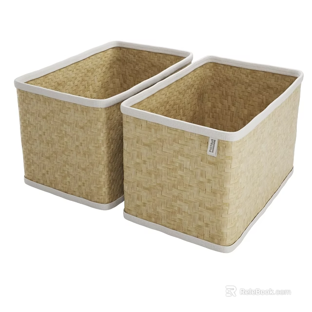 Set of Two Square Woven Storage Baskets With White Rim Design 3d model 
