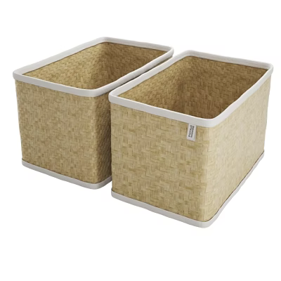 Set of Two Square Woven Storage Baskets With White Rim Design 3d model