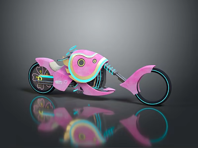 Unique Pink Motorcycle With Colorful Circular Design And Blue Accented Wheels 3d model