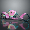 Unique Pink Motorcycle With Colorful Circular Design And Blue Accented Wheels