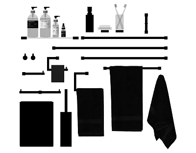 Essential Bathroom Accessories Including Soap Dispensers Toothbrush Holders Towel Racks Towels And Toilet Brushes 3d model