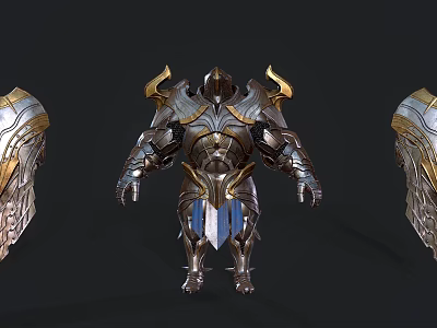 Fantasy Character Armor Design With Creature Inspired Metallic Ornamental Parts And Blue Accents 3d model