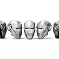 Five Silver Metal Helmets with Modern Design Arranged in a Row 3d model