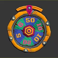 Colorful Game Wheel With Orange Frame Hexagon Center And Numbers 50 10 05 08 01