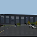 Modern Office Building With Glass Curtain Wall Exterior Parking Lot Cars Trees And Cloudy Sky