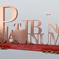 Rose Gold 3D Letters Design With Platinum Bond Text Heart Shape And Red Floral Garland