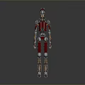 Game Movie Robot Character Red Metallic Mechanical Design Standing On Gray Reflective Surface