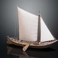 Traditional Wooden Sailing Boat With White Sail Oar And Handcrafted Natural Wood Structure