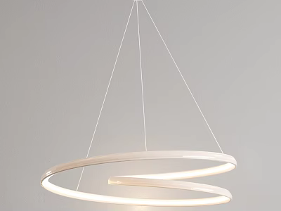 White Pendant Light With Two Circular Rings And White Wires Hanging On Gray Background 3d model