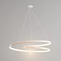 White Pendant Light With Two Circular Rings And White Wires Hanging On Gray Background