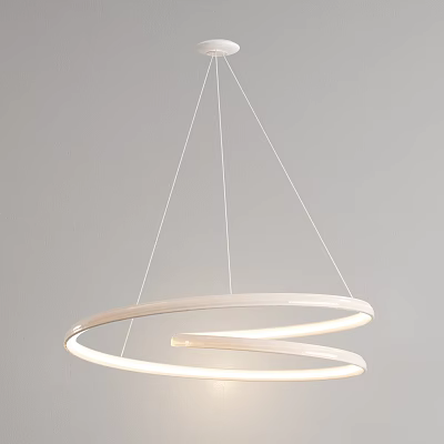 White Pendant Light With Two Circular Rings And White Wires Hanging On Gray Background 3d model