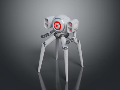 Mechanical Spider Creature with Multiple Legs Red Target Sensors and Robotic Arms 3d model