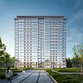 High Rise Modern Residential Building With Glass Windows And Surrounding Greenery