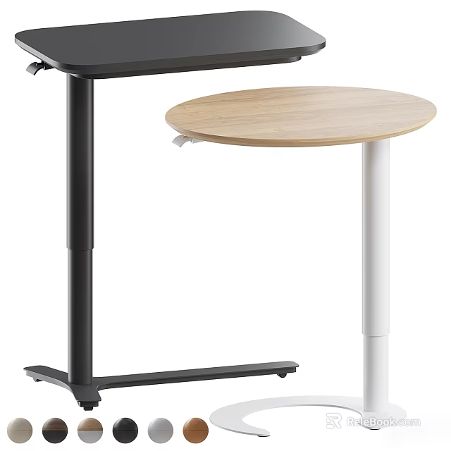 Adjustable Height Desk With Black Frame And Light Wood Round Tabletop 3d model