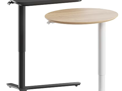 Adjustable Height Desk With Black Frame And Light Wood Round Tabletop 3d model