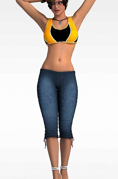 Woman Wearing Blue Fitted Jeans Showing Slim Waist And Curved Hips 3d model