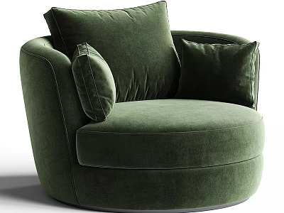 Green Velvet Single Sofa With Round Design And Plush Cushions For Living Room 3d model