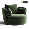 Green Velvet Single Sofa With Round Design And Plush Cushions For Living Room