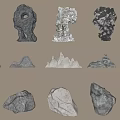 Natural Stone and Wood Decorative Pieces with Diverse Shapes and Textures