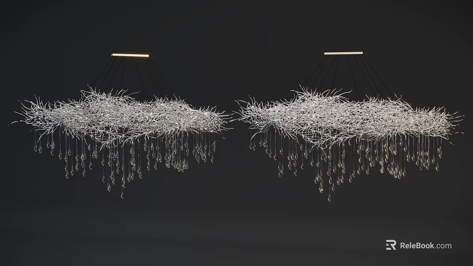 Unique Shaped Modern Chandeliers With Branch Like Structure And Crystal Pendants 3d model 