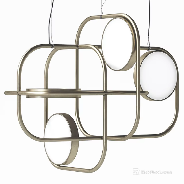 Modern Geometric Pendant Light With Metal Frame And Circular White Shades 3d model 