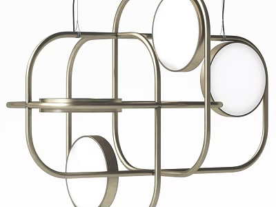 Modern Geometric Pendant Light With Metal Frame And Circular White Shades 3d model