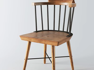 Modern Wooden Leisure Chair With Black Metal Slat Backrest And Solid Wood Legs 3d model