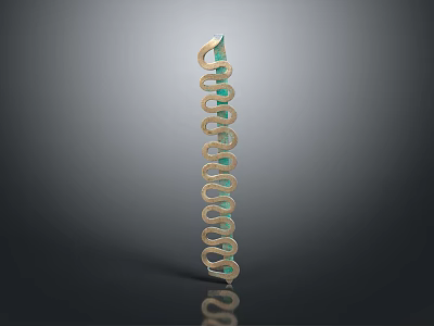 Golden Coiled Snake With Green Accent Isolated On Dark Background Reptile Closeup 3d model
