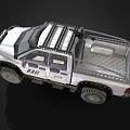 Rugged Silver Off Road Pickup Truck With Modified Front Bumper Roof Rack And Large Tires