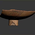 Orange Hand Carved Pottery Sculpture Bowl Shaped With Central Hole And Cracked Details