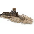 Rustic Daily Necessities Display On Hay With Wooden Box Barrel And Storage