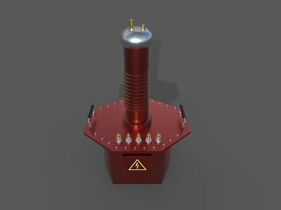 Red Industrial Equipment With Cylindrical Component Silver Top And Hexagonal Base 3d model