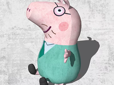 Cute Pink Pig Doll Wearing Green Outfit With Black Eyes Blush Cheeks And Shadow 3d model