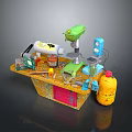 Weapon Workshop Workbench With Tools Green Drill Blue Equipment And Yellow Bottle 3d model