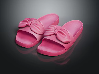 Fashionable Women's Pink Bowknot Slippers Soft Sole Casual Daily Wear Shoes 3d model