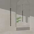 Black Tiered Cone Pendant Lights Near Archway With Neutral Wall And Green Plant