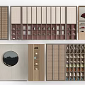 Various Wooden Display Shelves With Grid Design And Cabinet Doors For Decorative Items