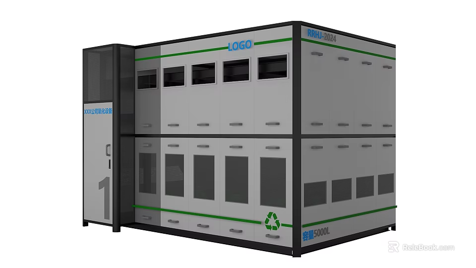 Industrial Equipment With Modular Structure Gray Green Exterior Recycling Symbol 3d model 