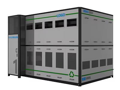 Industrial Equipment With Modular Structure Gray Green Exterior Recycling Symbol 3d model