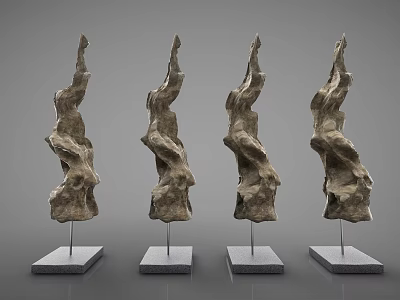 Decorative Ornament Set of Four Abstract Irregular Textured Sculptures with Square Bases for Home Decor 3d model