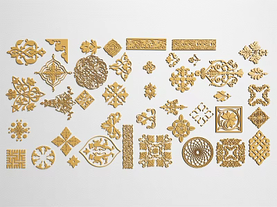 Various Golden Carved Ornamental Patterns In Different Shapes For Home Interior Decor 3d model