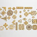 Various Golden Carved Ornamental Patterns In Different Shapes For Home Interior Decor