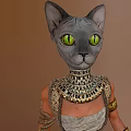 Mystical Sphynx Cat Character With Striking Green Eyes And Egyptian Style Necklace Arm Cuffs