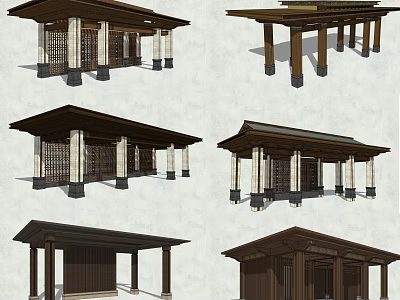 Various Traditional Pergola Designs Featuring Columns And Roof Structures 3d model