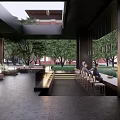 Modern Office Landscape With Outdoor Seating Trees Natural Light And Contemporary Design