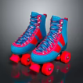 Blue And Red Stylish Roller Skates With Pink Laces And Red Wheels
